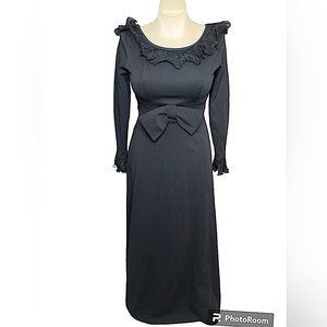 VINTAGE Black A-Line Dress With Ruffles Deadstock Mr Bob of California 60s 70s